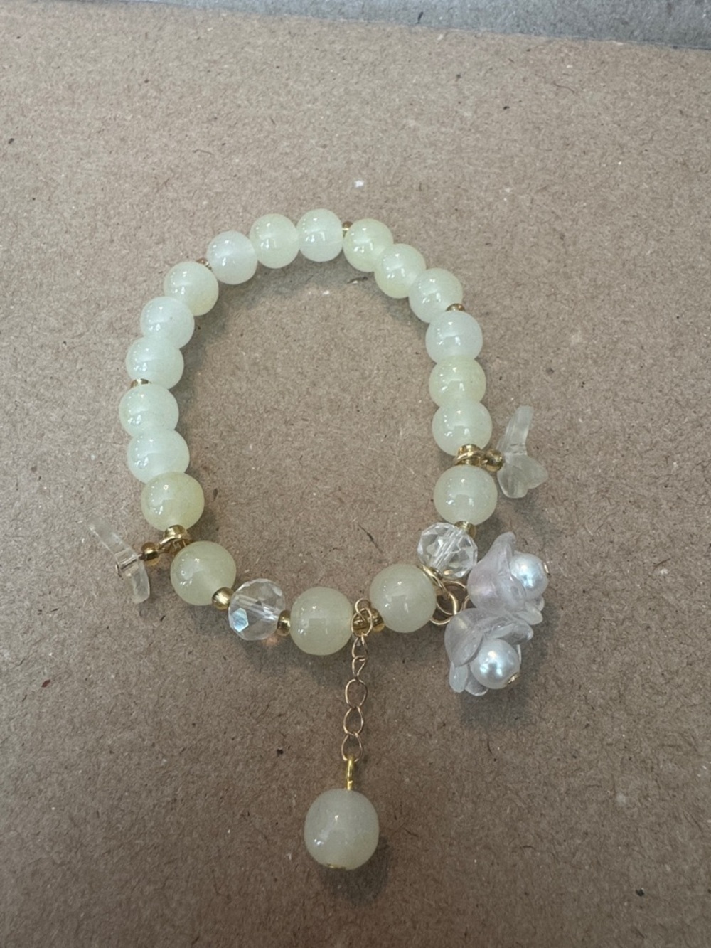 Delicate Ivory Beaded Charm Bracelet - Gold Accents